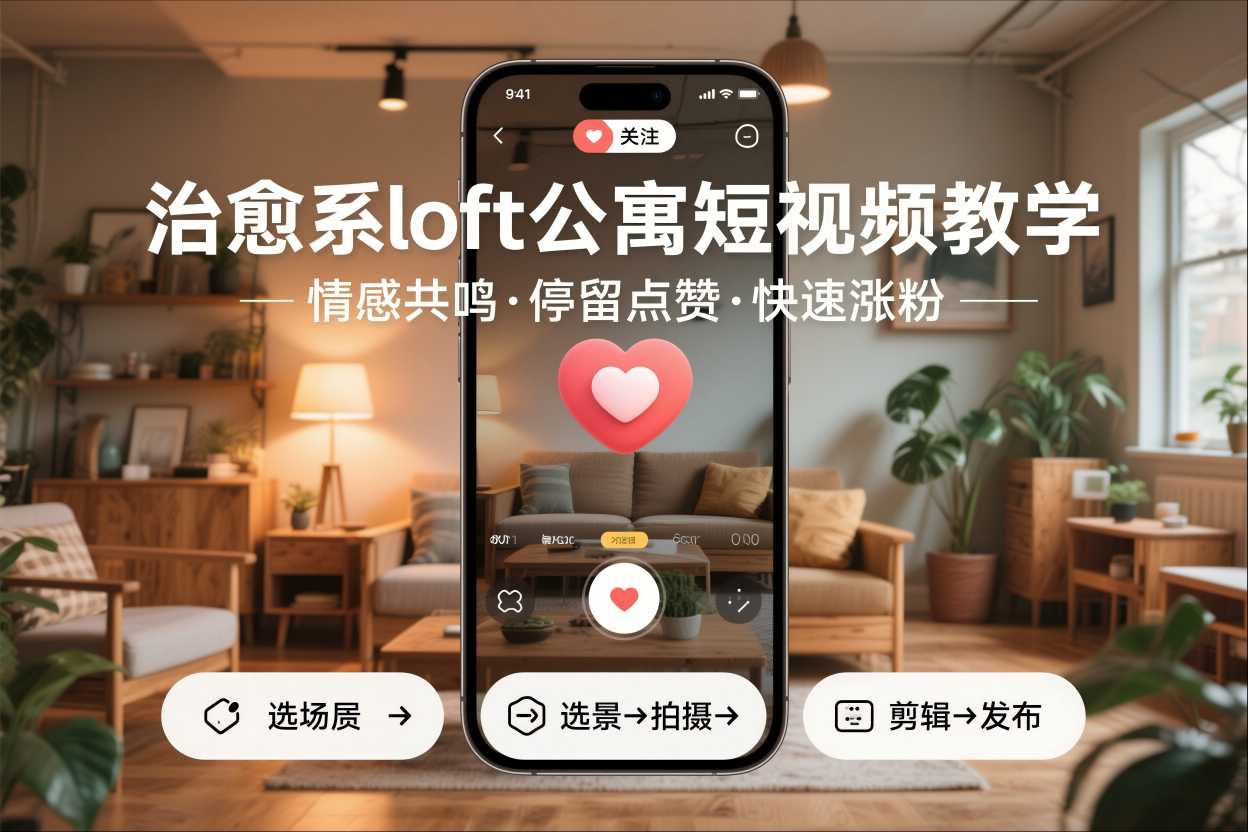 治愈系loft公寓短视频制作教学，情感共鸣引停留点赞关注，快速起号涨粉网赚库-项目库-轻创网-中创网-福缘网-冒泡网-资源之家-魔方项目库网赚库