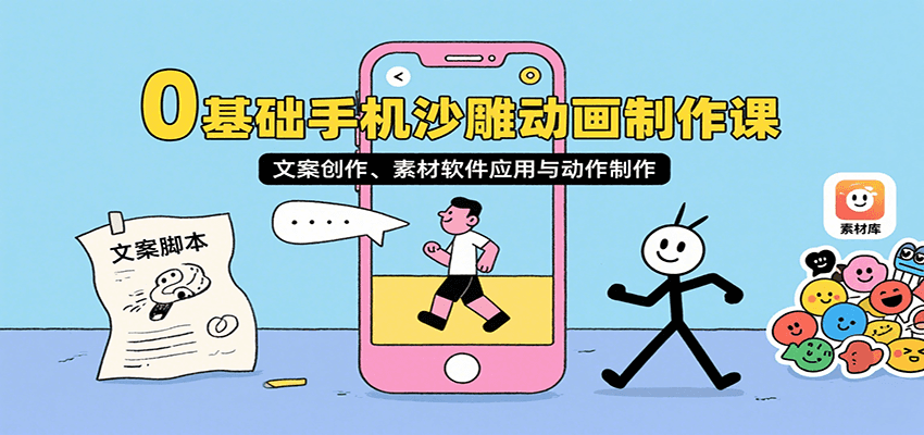 0基础手机沙雕动画制作课，文案创作、素材软件应用与动作制作网赚库-项目库-轻创网-中创网-福缘网-冒泡网-资源之家-魔方项目库网赚库