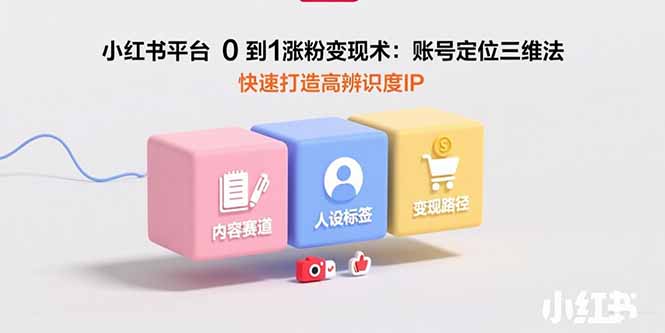 小红书平台0到1涨粉变现术：账号定位三维法，快速打造高辨识度IP网赚库-项目库-轻创网-中创网-福缘网-冒泡网-资源之家-魔方项目库网赚库