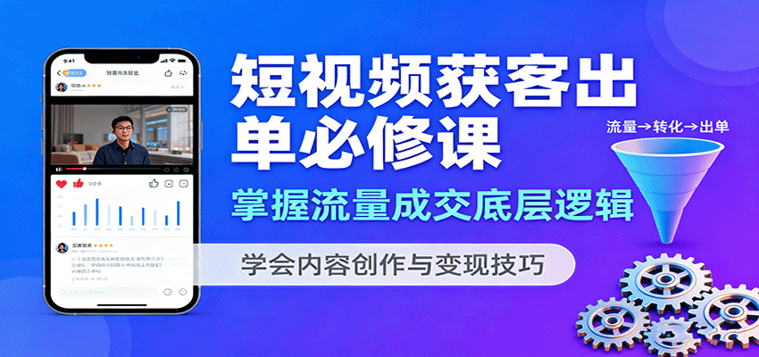短视频获客出单必修课：掌握流量成交底层逻辑，学会内容创作与变现技巧网赚库-项目库-轻创网-中创网-福缘网-冒泡网-资源之家-魔方项目库网赚库