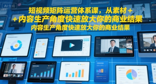 短视频矩阵运营体系课，从素材+内容生产角度快速放大你的商业结果网赚库-项目库-轻创网-中创网-福缘网-冒泡网-资源之家-魔方项目库网赚库