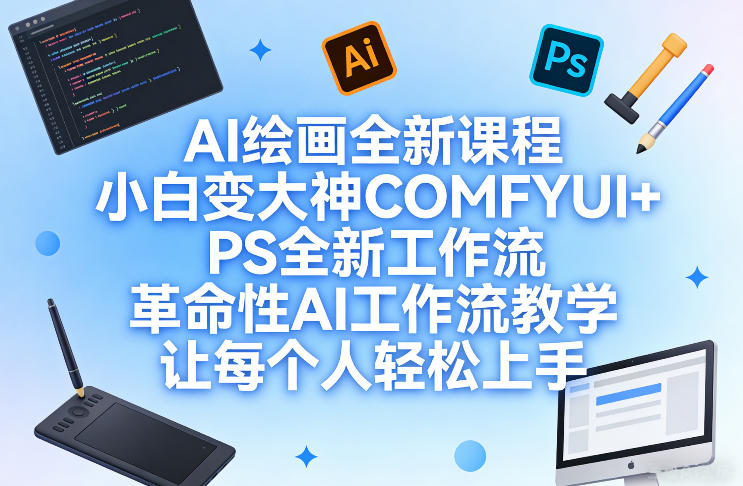 AI绘画全新课程，小白变大神COMFYUI+PS全新工作流，革命性AI工作流教学，让每个人轻松上手网赚库-项目库-轻创网-中创网-福缘网-冒泡网-资源之家-魔方项目库网赚库