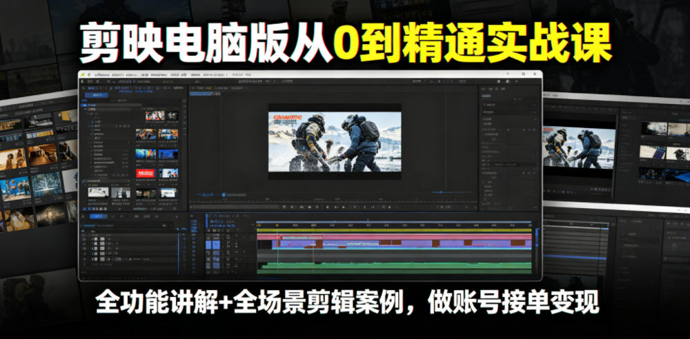 剪映电脑版从0到精通实战课，全功能讲解+全场景剪辑案例，做账号接单变现网赚库-项目库-轻创网-中创网-福缘网-冒泡网-资源之家-魔方项目库网赚库