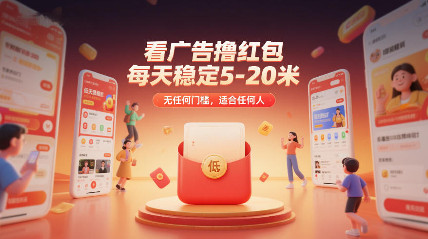 看广告撸红包，每天稳定5-20米，无任何门槛，适合任何人网赚库-项目库-轻创网-中创网-福缘网-冒泡网-资源之家-魔方项目库网赚库