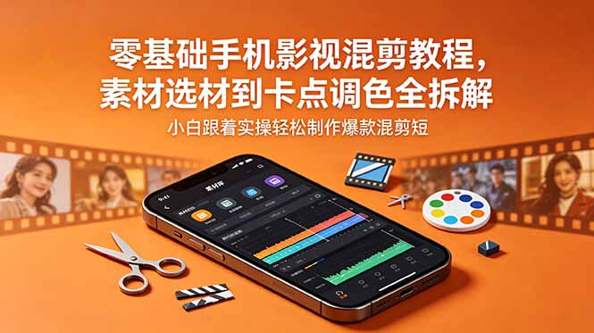 零基础手机影视混剪教程,素材选材到卡点调色全拆解,小白跟着实操轻松制作爆款混剪短片网赚库-项目库-轻创网-中创网-福缘网-冒泡网-资源之家-魔方项目库网赚库
