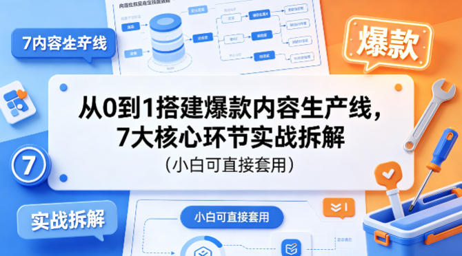 从0到1搭建爆款内容生产线，7大核心环节实战拆解(小白可直接套用)网赚库-项目库-轻创网-中创网-福缘网-冒泡网-资源之家-魔方项目库网赚库