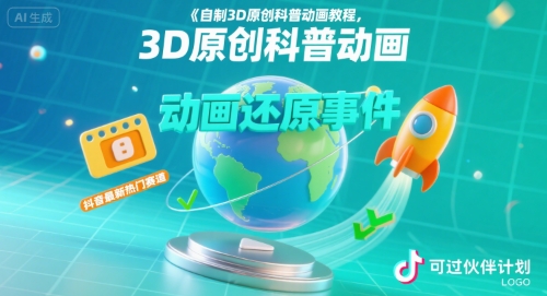自制3D原创科普动画教程，动画还原事件，抖音最新热门赛道，可过伙伴计划网赚库-项目库-轻创网-中创网-福缘网-冒泡网-资源之家-魔方项目库网赚库