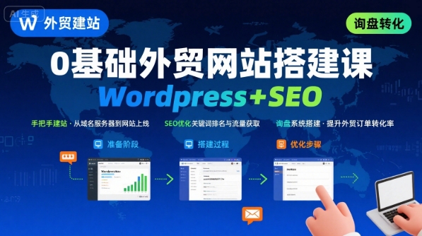 WordPress外贸建站+SEO优化课程，手把手教你从0到1搭建可获得询盘的外贸网站网赚库-项目库-轻创网-中创网-福缘网-冒泡网-资源之家-魔方项目库网赚库