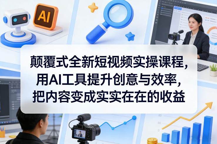 颠覆式全新短视频实操课程，用AI工具提升创意与效率，把内容变成实实在在的收益网赚库-项目库-轻创网-中创网-福缘网-冒泡网-资源之家-魔方项目库网赚库
