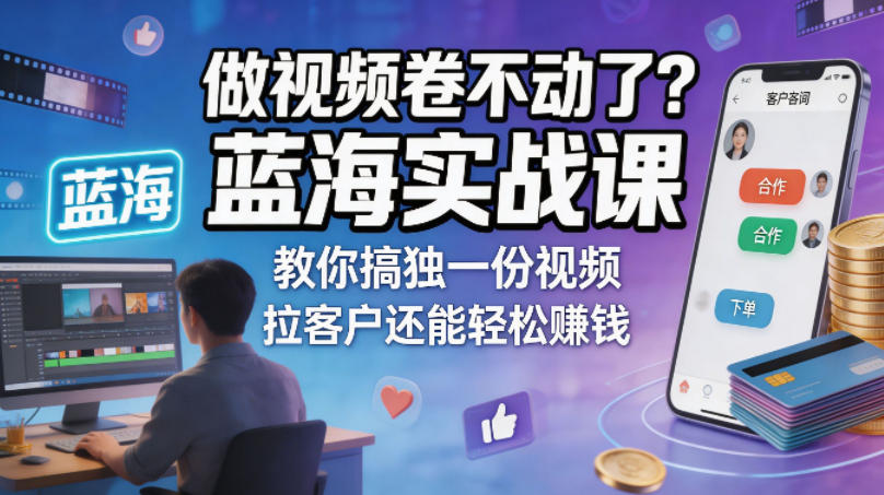 做视频卷不动了？蓝海实战课教你搞独一份视频，拉客户还能轻松賺钱！【原创双语字幕】网赚库-项目库-轻创网-中创网-福缘网-冒泡网-资源之家-魔方项目库网赚库