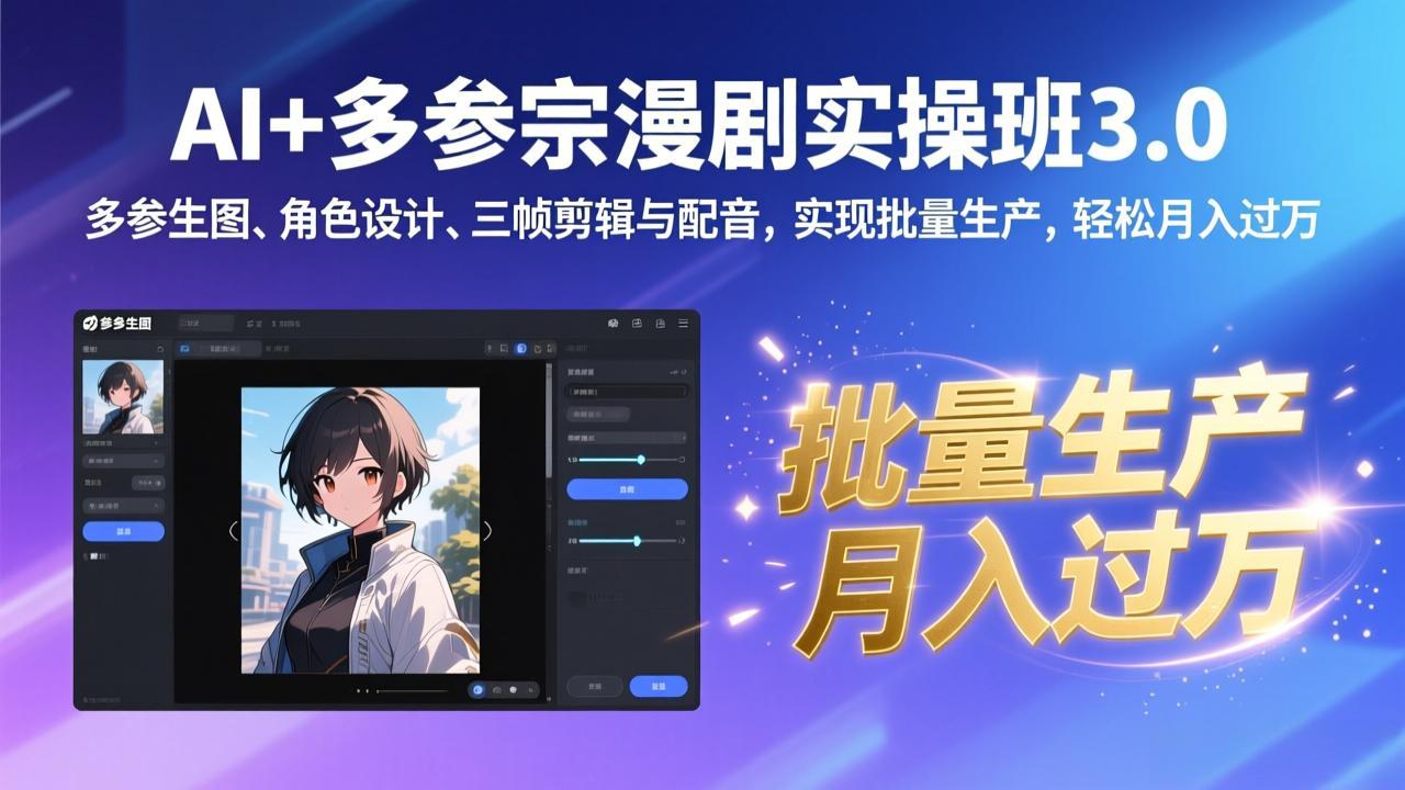 AI+多参宗漫剧实操班3.0：多参生图、角色设计、三帧剪辑与配音，实现批量生产，轻松月入过万网赚库-项目库-轻创网-中创网-福缘网-冒泡网-资源之家-魔方项目库网赚库