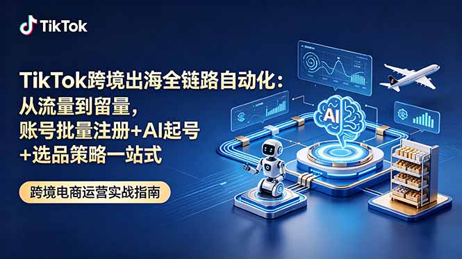 TikTok跨境出海全链路自动化:从流量到留量,账号批量注册+AI起号+选品策略一站式网赚库-项目库-轻创网-中创网-福缘网-冒泡网-资源之家-魔方项目库网赚库