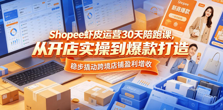 Shopee虾皮运营30天陪跑课,从开店实操到爆款打造,稳步撬动跨境店铺盈利增收网赚库-项目库-轻创网-中创网-福缘网-冒泡网-资源之家-魔方项目库网赚库