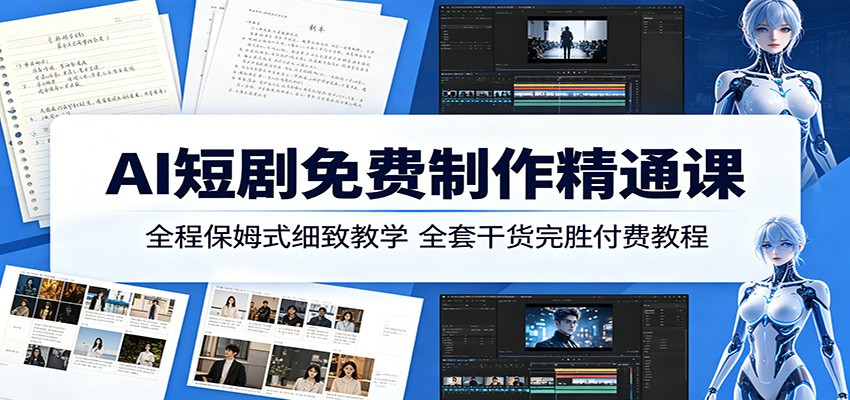 AI短剧免费制作精通课:全程保姆式细致教学,全套干货完胜付费教程网赚库-项目库-轻创网-中创网-福缘网-冒泡网-资源之家-魔方项目库网赚库