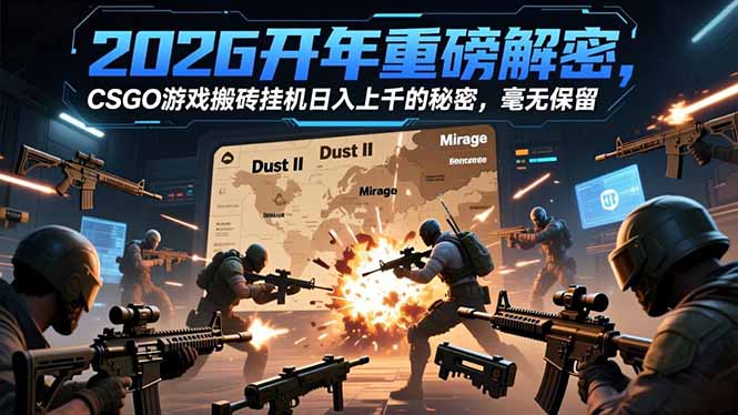2026开年重磅解密，CSGO游戏搬砖挂机日入上千的秘密，毫无保留网赚库-项目库-轻创网-中创网-福缘网-冒泡网-资源之家-魔方项目库网赚库
