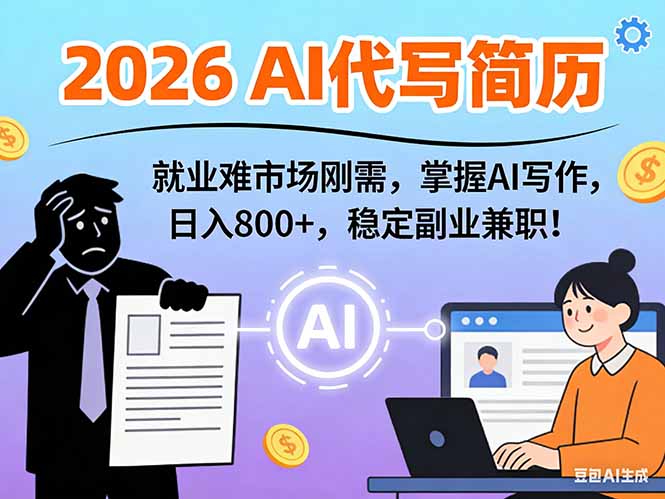 AI代写简历，超暴利，用万能模板月入1-3万实战教程，2026年市场刚需！网赚库-项目库-轻创网-中创网-福缘网-冒泡网-资源之家-魔方项目库网赚库