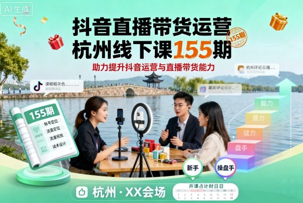 抖音直播带货运营杭州线下课155期，助力提升抖音运营与直播带货能力网赚库-项目库-轻创网-中创网-福缘网-冒泡网-资源之家-魔方项目库网赚库