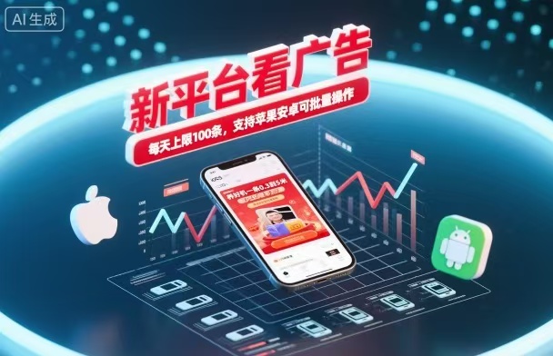 新台看广告，养好机一条5毛到5块，单机日入30到100，支持苹果安卓，可批量操作。网赚库-项目库-轻创网-中创网-福缘网-冒泡网-资源之家-魔方项目库网赚库