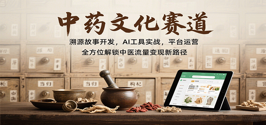 中药文化赛道：溯源故事开发，AI工具实战，平台运营，全方位解锁中医流量变现新路径网赚库-项目库-轻创网-中创网-福缘网-冒泡网-资源之家-魔方项目库网赚库
