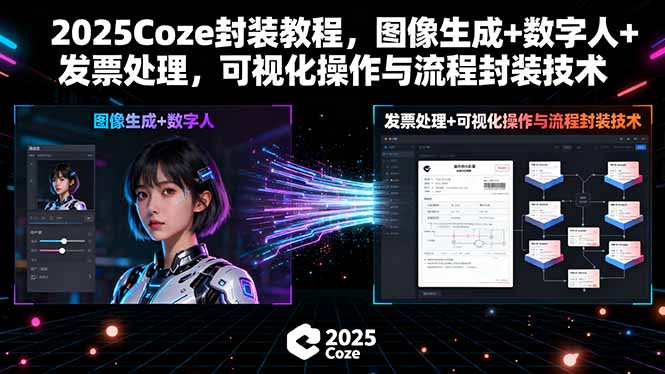 2025Coze封装教程，图像生成+数字人+发票处理，可视化操作与流程封装技术网赚库-项目库-轻创网-中创网-福缘网-冒泡网-资源之家-魔方项目库网赚库