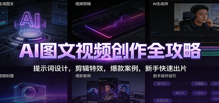 AI图文视频创作全攻略：提示词设计，剪辑特效，爆款案例，新手快速出片网赚库-项目库-轻创网-中创网-福缘网-冒泡网-资源之家-魔方项目库网赚库