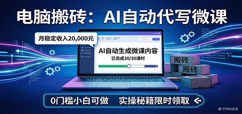 电脑搬砖AI自动代写微课,月稳定2W,0门槛小白可做,实操秘籍网赚库-项目库-轻创网-中创网-福缘网-冒泡网-资源之家-魔方项目库网赚库
