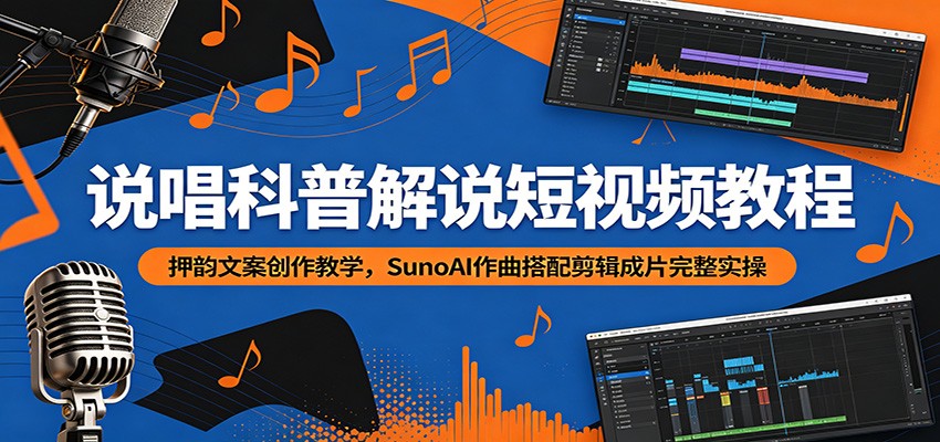 说唱科普解说短视频教程：押韵文案创作教学，SunoAI作曲搭配剪辑成片完整实操网赚库-项目库-轻创网-中创网-福缘网-冒泡网-资源之家-魔方项目库网赚库