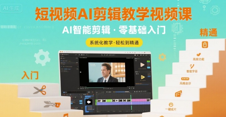 短视频AI剪辑教学视频课，入门到精通网赚库-项目库-轻创网-中创网-福缘网-冒泡网-资源之家-魔方项目库网赚库