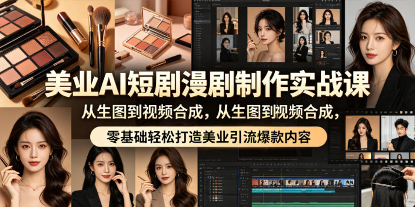 美业AI短剧漫剧制作实战课,从生图到视频合成,零基础轻松打造美业引流爆款内容网赚库-项目库-轻创网-中创网-福缘网-冒泡网-资源之家-魔方项目库网赚库