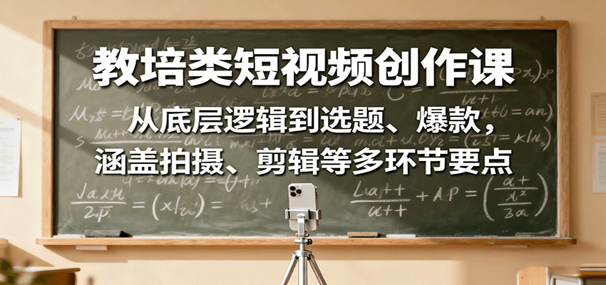 教培类短视频创作课：从底层逻辑到选题、爆款，涵盖拍摄、剪辑等多环节要点网赚库-项目库-轻创网-中创网-福缘网-冒泡网-资源之家-魔方项目库网赚库