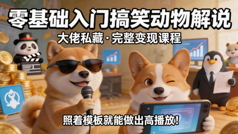 零基础入门搞笑动物解说,大佬私藏完整变现课程,照着模板就能做出高播放网赚库-项目库-轻创网-中创网-福缘网-冒泡网-资源之家-魔方项目库网赚库