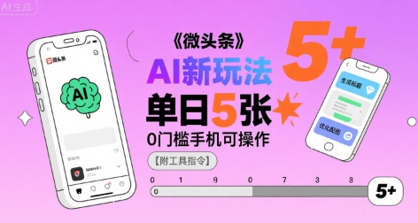 微头条AI新玩法，小白单日5张+，0门槛手机可操作【附工具指令】网赚库-项目库-轻创网-中创网-福缘网-冒泡网-资源之家-魔方项目库网赚库