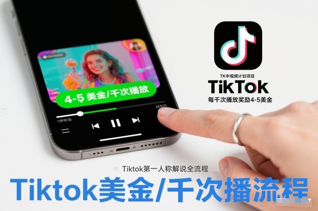 TK中视频计划项目，Tiktok第一人称解说流程，每干次播放奖励4-5美金网赚库-项目库-轻创网-中创网-福缘网-冒泡网-资源之家-魔方项目库网赚库
