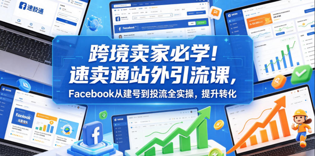 跨境卖家必学！速卖通站外引流课，Facebook从建号到投流全实操，提升转化网赚库-项目库-轻创网-中创网-福缘网-冒泡网-资源之家-魔方项目库网赚库