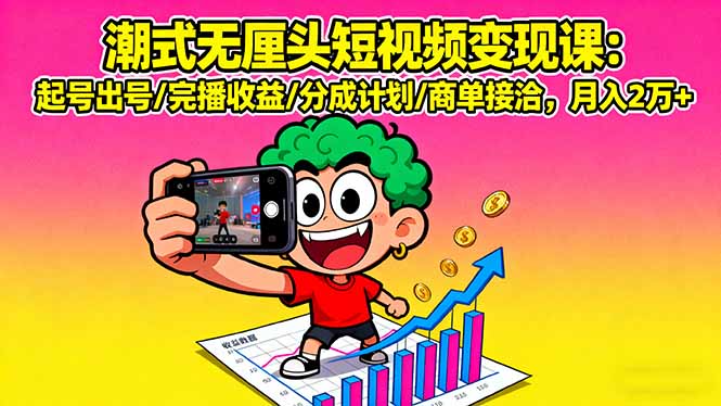 潮式无厘头短视频变现课：起号出号/完播收益/分成计划/商单接洽，月入2万+网赚库-项目库-轻创网-中创网-福缘网-冒泡网-资源之家-魔方项目库网赚库