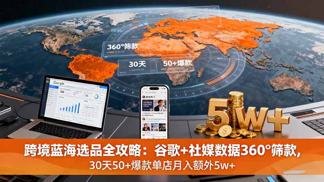 跨境蓝海选品全攻略：谷歌+社媒数据360°筛款,30天50+爆款单店月入额外5w+网赚库-项目库-轻创网-中创网-福缘网-冒泡网-资源之家-魔方项目库网赚库