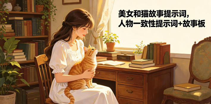 美女和猫故事提示词,人物一致性提示词+故事板网赚库-项目库-轻创网-中创网-福缘网-冒泡网-资源之家-魔方项目库网赚库