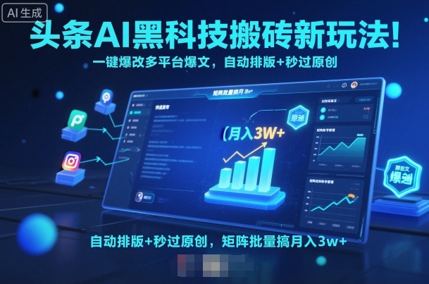 头条AI黑科技搬砖新玩法！一键爆改多平台爆文，自动排版+秒过原创，矩阵批量搞月入3w+【揭秘】网赚库-项目库-轻创网-中创网-福缘网-冒泡网-资源之家-魔方项目库网赚库