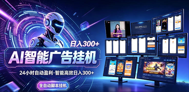 AI智能广告挂G项目，无需人工，单机稳定日入200+，可矩阵放大，24小时不间断刷广告賺收益【揭秘】网赚库-项目库-轻创网-中创网-福缘网-冒泡网-资源之家-魔方项目库网赚库