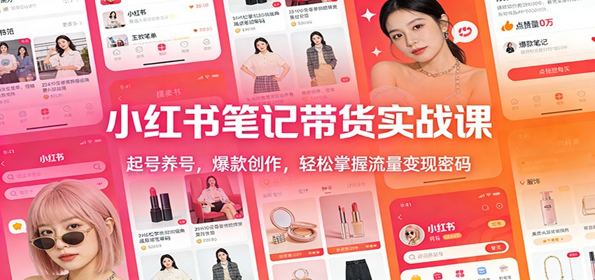 小红书笔记带货实战课：起号养号，爆款创作，轻松掌握流量变现密码网赚库-项目库-轻创网-中创网-福缘网-冒泡网-资源之家-魔方项目库网赚库
