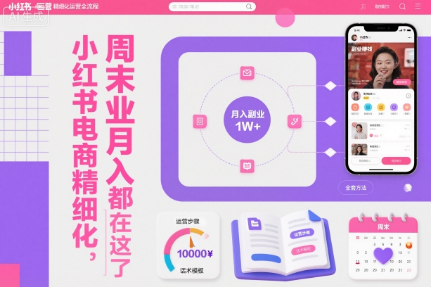 小红书电商精细化运营全流程，周末副业月入1W+，全套方法都在这了网赚库-项目库-轻创网-中创网-福缘网-冒泡网-资源之家-魔方项目库网赚库