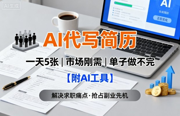 AI代写简历，一天5张，今年找工作难，市场刚需，单子做不完【附AI工具】网赚库-项目库-轻创网-中创网-福缘网-冒泡网-资源之家-魔方项目库网赚库