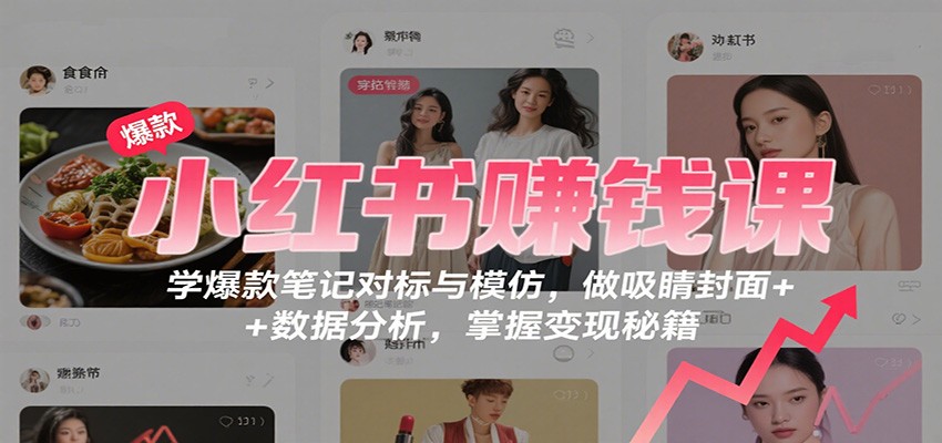 小红书赚钱课：学爆款笔记对标与模仿，做吸睛封面 + 数据分析，掌握变现秘籍网赚库-项目库-轻创网-中创网-福缘网-冒泡网-资源之家-魔方项目库网赚库