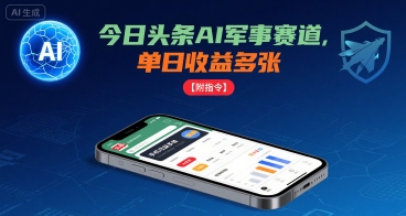 今日头条AI军事赛道，单日收益多张 ，手机可做【附指令】网赚库-项目库-轻创网-中创网-福缘网-冒泡网-资源之家-魔方项目库网赚库
