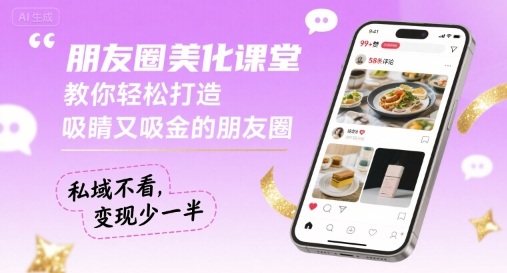朋友圈美化课堂，教你轻松打造，吸睛又吸金的朋友圈，私域不看，变现少一半网赚库-项目库-轻创网-中创网-福缘网-冒泡网-资源之家-魔方项目库网赚库