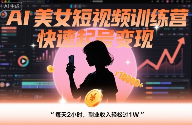 AI美女短视频训练营，快速起号变现，每天2小时，副业收入轻松过1W网赚库-项目库-轻创网-中创网-福缘网-冒泡网-资源之家-魔方项目库网赚库