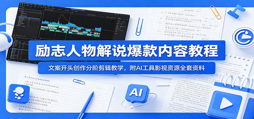 励志人物解说爆款内容教程:文案开头创作分阶剪辑教学,附AI 工具影视资源全套资料网赚库-项目库-轻创网-中创网-福缘网-冒泡网-资源之家-魔方项目库网赚库
