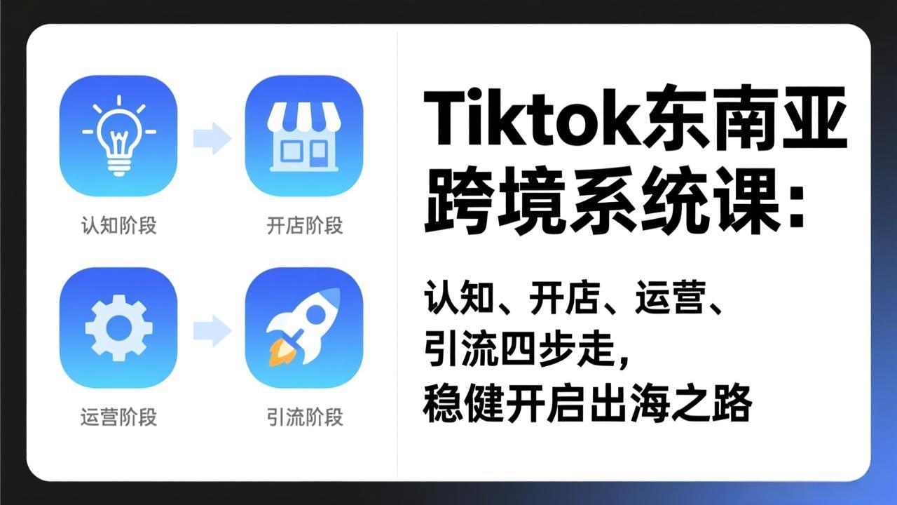 TikTok东南亚跨境系统课：认知、开店、运营、引流四步走，稳健开启出海之路网赚库-项目库-轻创网-中创网-福缘网-冒泡网-资源之家-魔方项目库网赚库