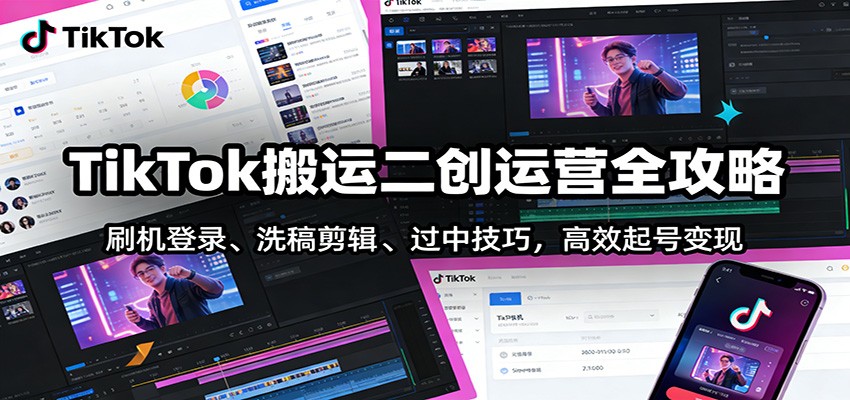 TikTok搬运二创运营全攻略：刷机登录、洗稿剪辑 、过中技巧，高效起号变现网赚库-项目库-轻创网-中创网-福缘网-冒泡网-资源之家-魔方项目库网赚库
