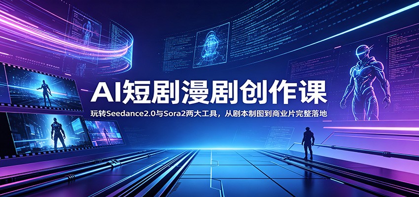 AI短剧漫剧创作课:玩转Seedance2.0与 Sora2两大工具,从剧本制图到商业片完整落地网赚库-项目库-轻创网-中创网-福缘网-冒泡网-资源之家-魔方项目库网赚库